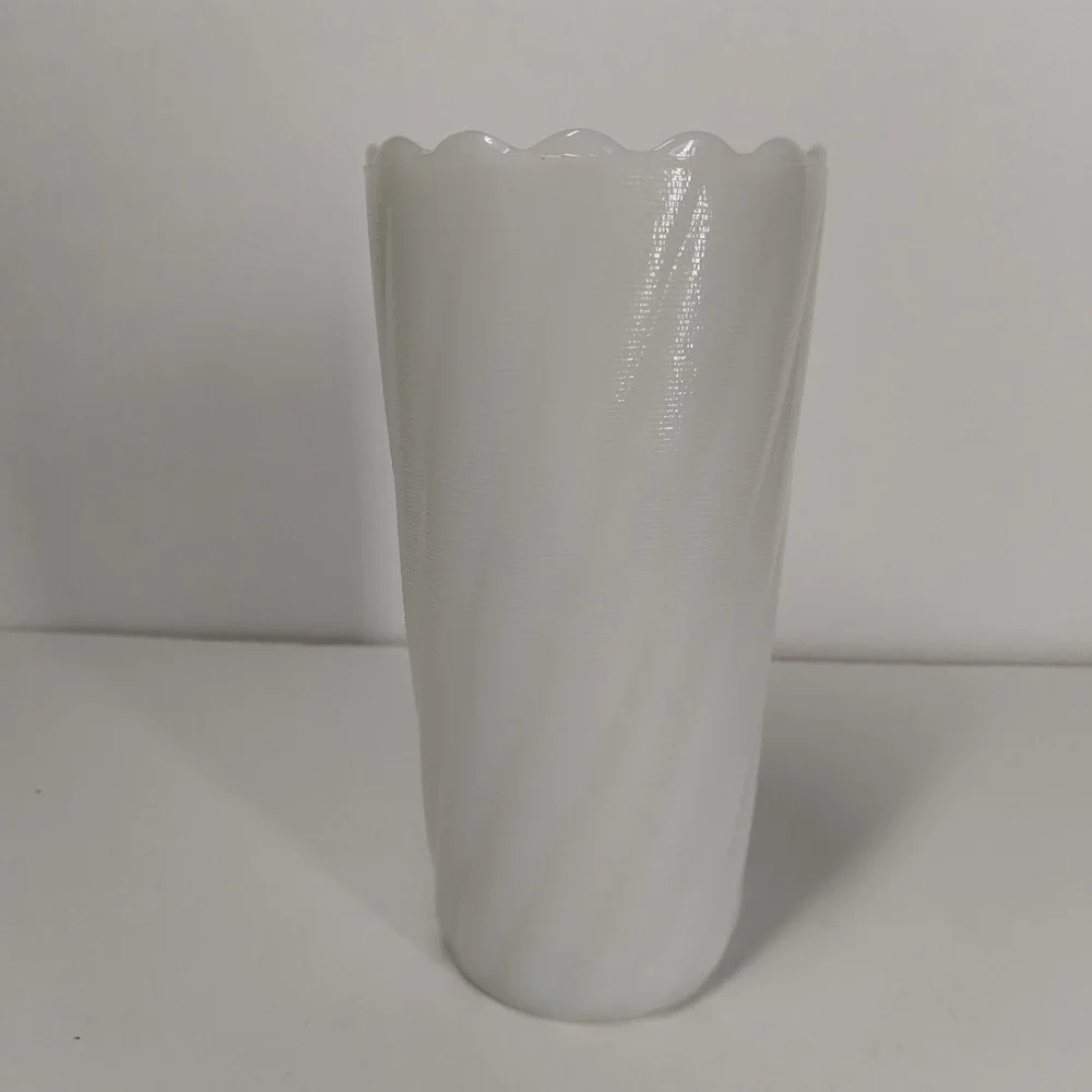 Vintage E.O. Brody Co. Milk Glass Scalloped Swirl Vase 7